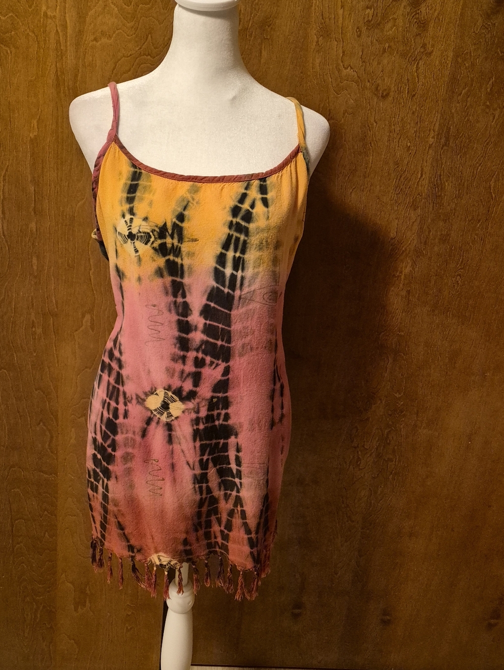 Henna Tie-Dye Spaghetti Strap Camisole Dress in Pink & Orange
